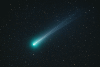 Representação da trajetória do cometa 3I/ATLAS no sistema solar